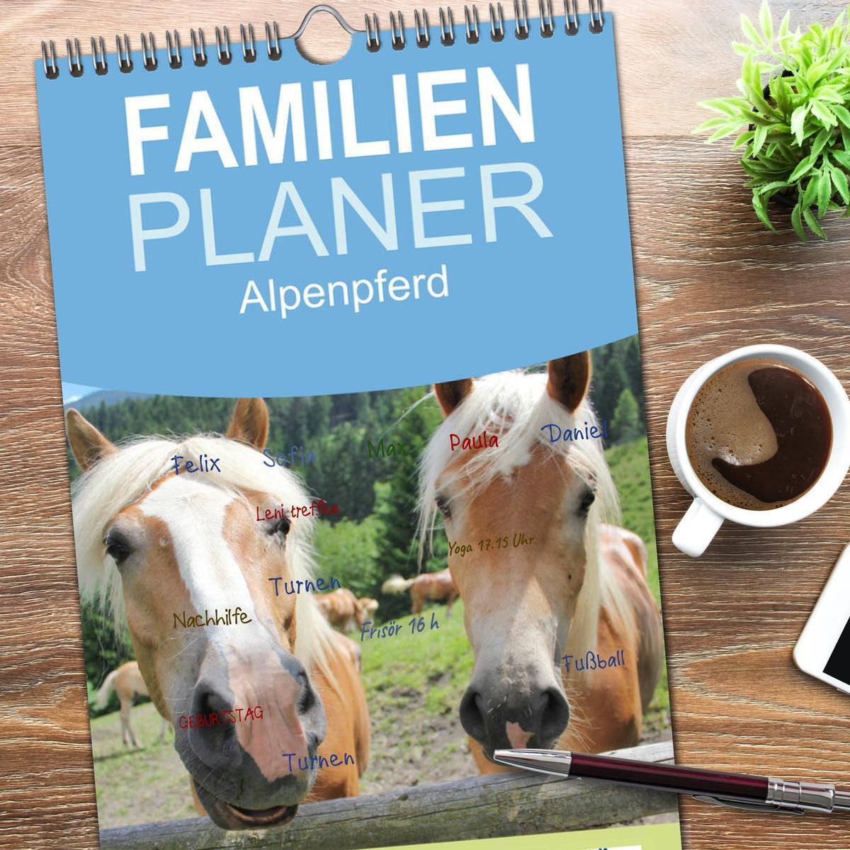 Bild: 9783457107294 | Familienplaner 2025 - Alpenpferde mit 5 Spalten (Wandkalender, 21 x...