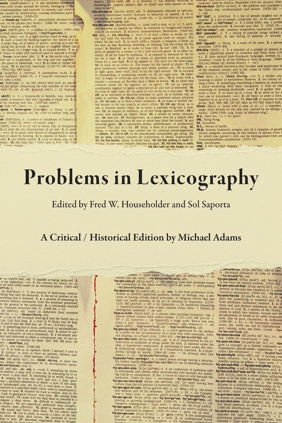 Cover: 9780253063281 | Problems in Lexicography | A Critical / Historical Edition | Adams