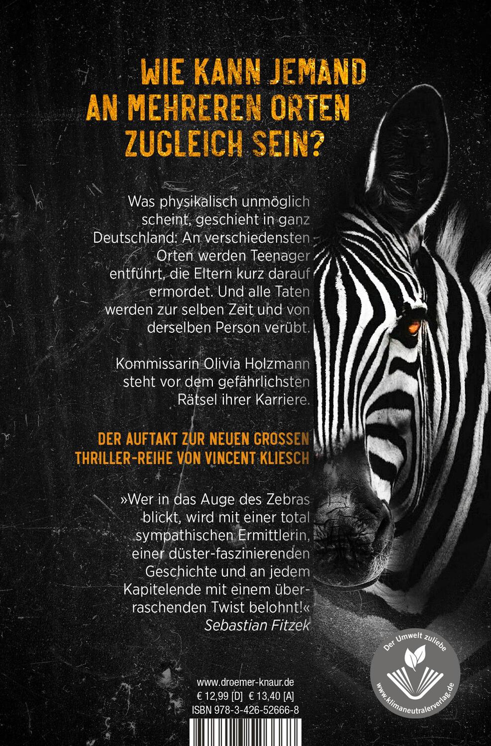 Rückseite: 9783426526668 | Im Auge des Zebras | Vincent Kliesch | Taschenbuch | 362 S. | Deutsch