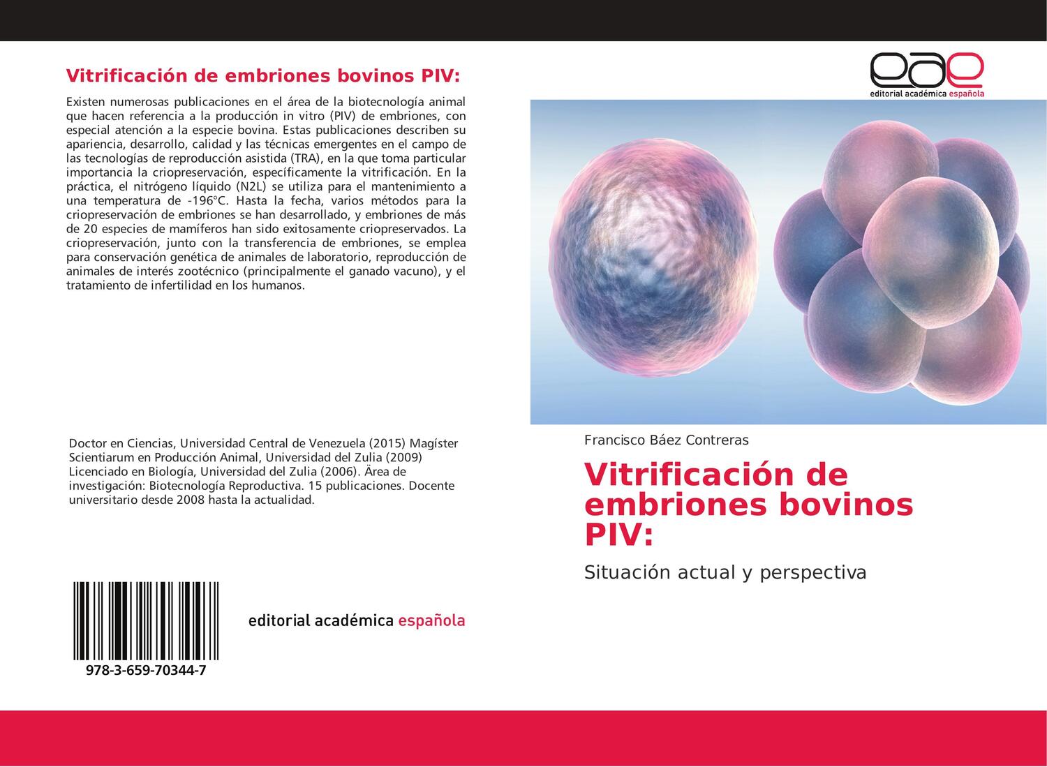 Cover: 9783659703447 | Vitrificación de embriones bovinos PIV: | Francisco Báez Contreras