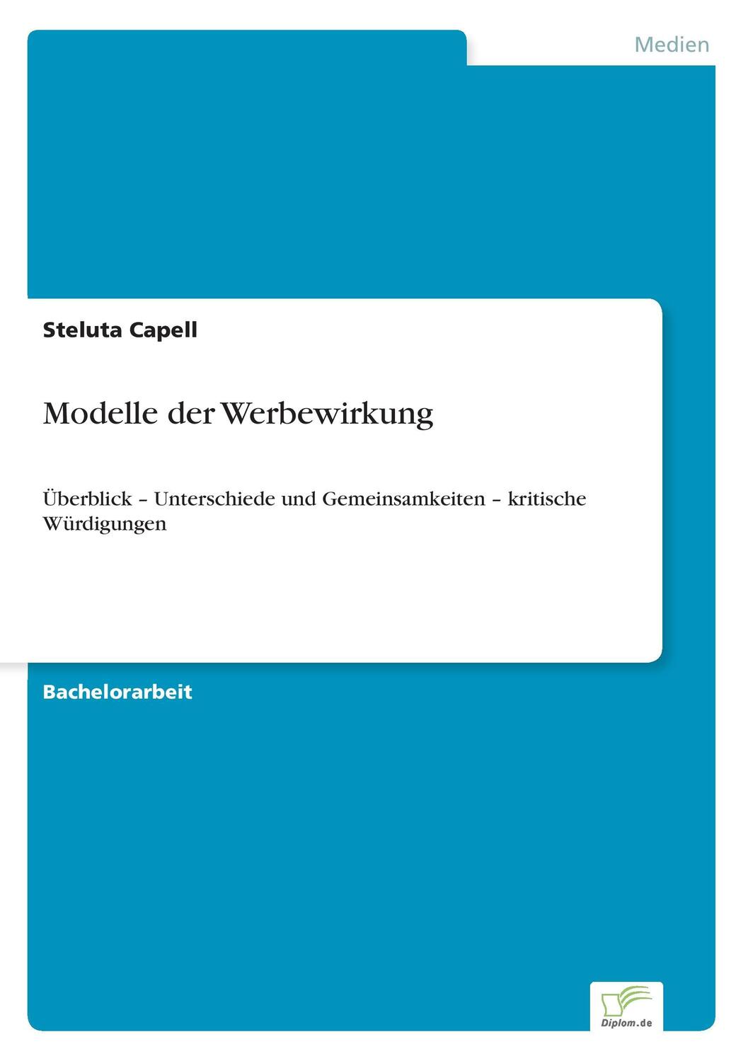 Cover: 9783956369247 | Modelle der Werbewirkung | Steluta Capell | Taschenbuch | Paperback