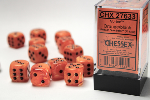 Cover: 601982025335 | Vortex® 16mm d6 Orange/black Dice Block™ (12 dice) | deutsch | Chessex