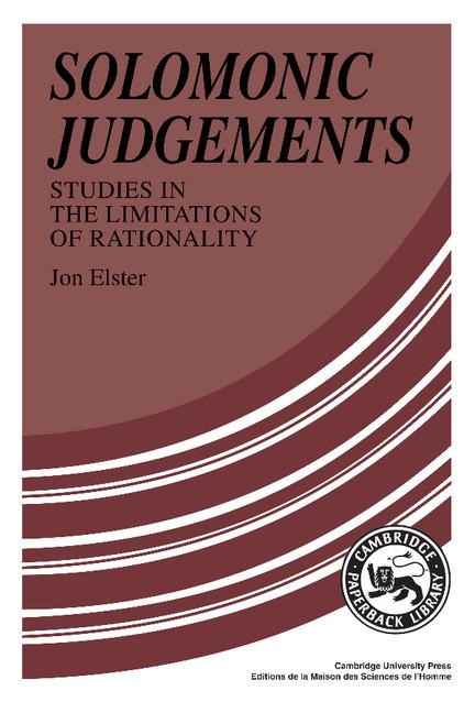 Cover: 9780521376082 | Solomonic Judgements | Studies in the Limitations of Rationality