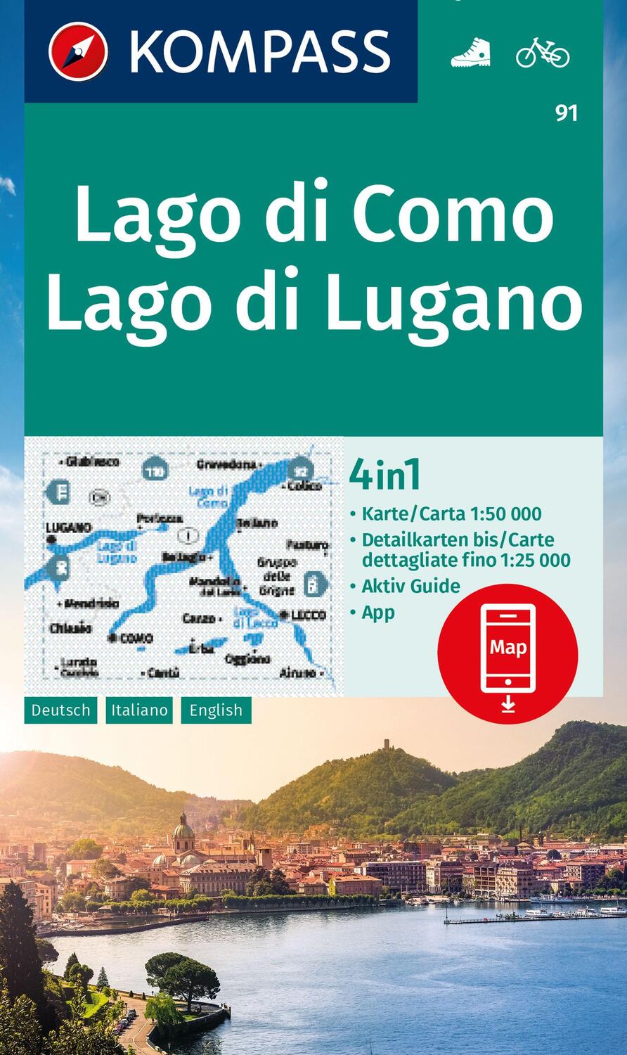Cover: 9783991214694 | KOMPASS Wanderkarte 91 Lago di Como, Lago di Lugano 1:50.000 | 1 S.
