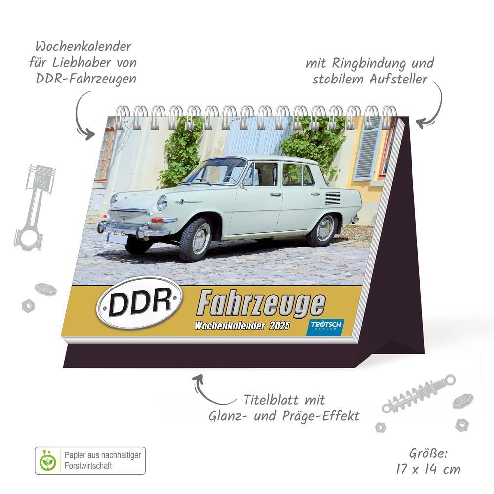 Bild: 9783988021830 | Trötsch Aufstellwochenkalender DDR Fahrzeuge 2025 | KG | Kalender