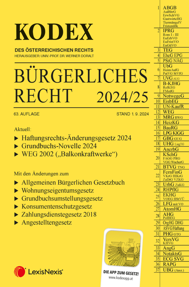 Cover: 9783700786061 | KODEX Bürgerliches Recht 2024/25 - inkl. App | Werner Doralt | Buch