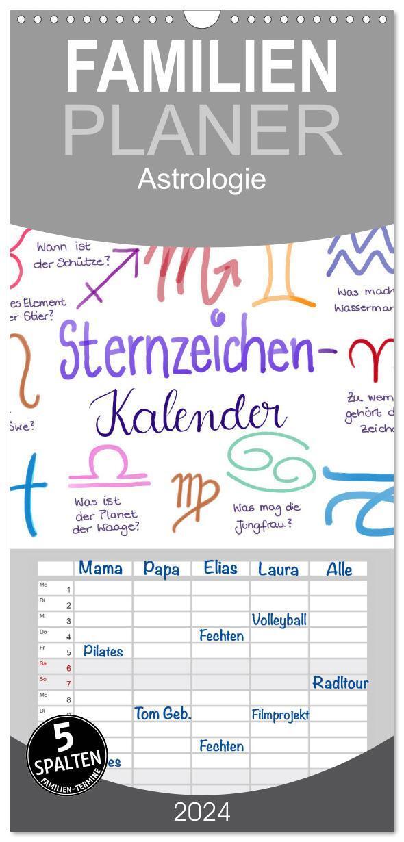 Cover: 9783383084867 | Familienplaner 2024 - Sternzeichen-Kalender mit 5 Spalten...