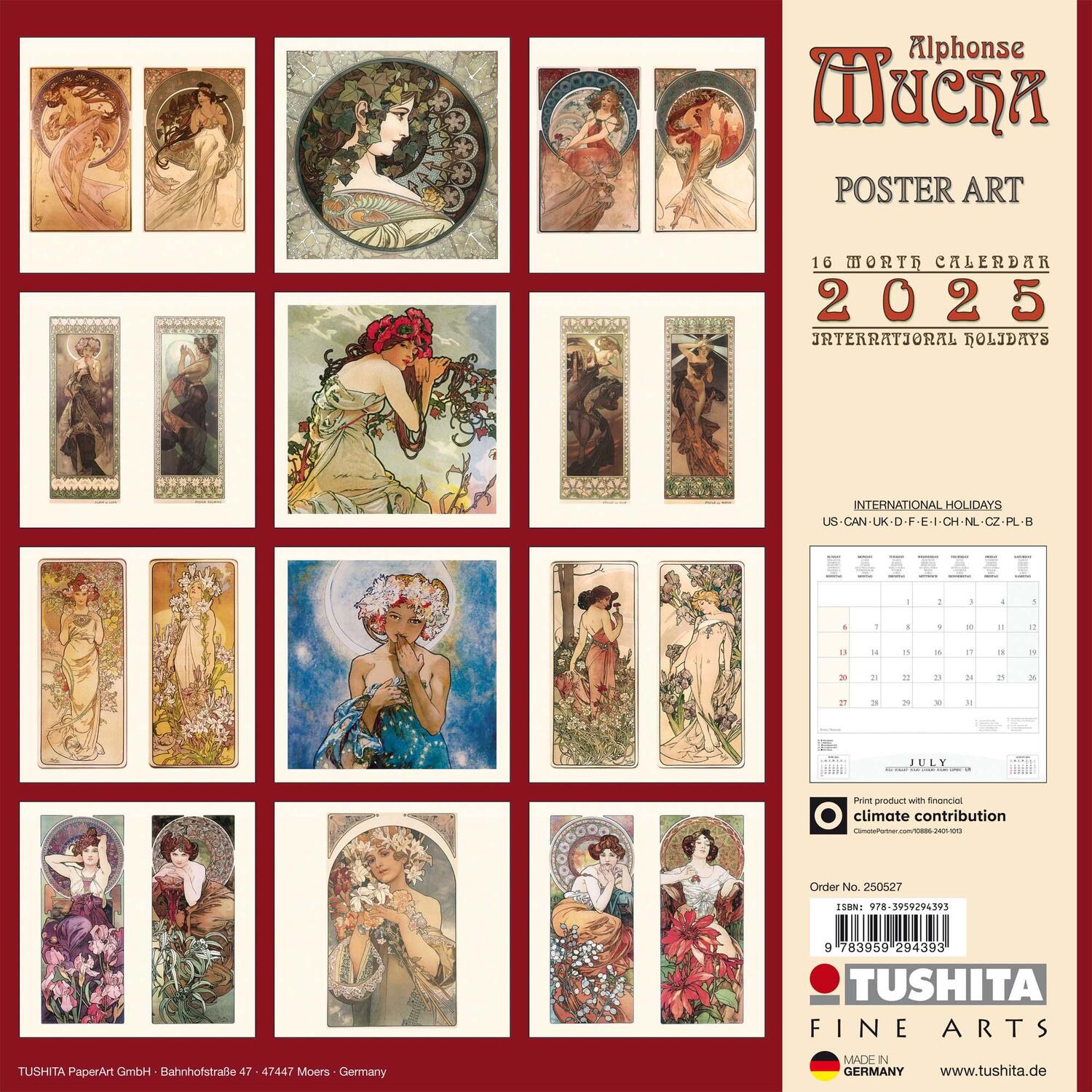 Rückseite: 9783959294393 | Alphonse Mucha 2025 | Kalender 2025 | Kalender | Tushita Fine Arts