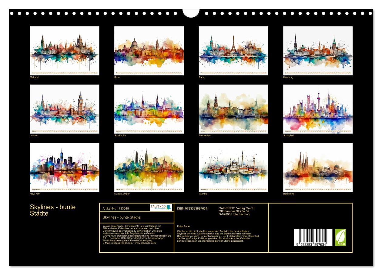 Bild: 9783383897634 | Skylines - bunte Städte (Wandkalender 2025 DIN A3 quer), CALVENDO...