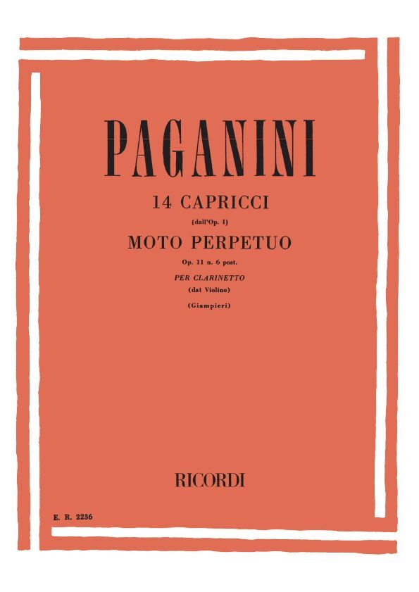 Cover: 9790041822365 | 14 Capricci Dall'Op. 1 &amp; 'Moto Perpetuo' Op.11 | N. 6 Per Clarinetto