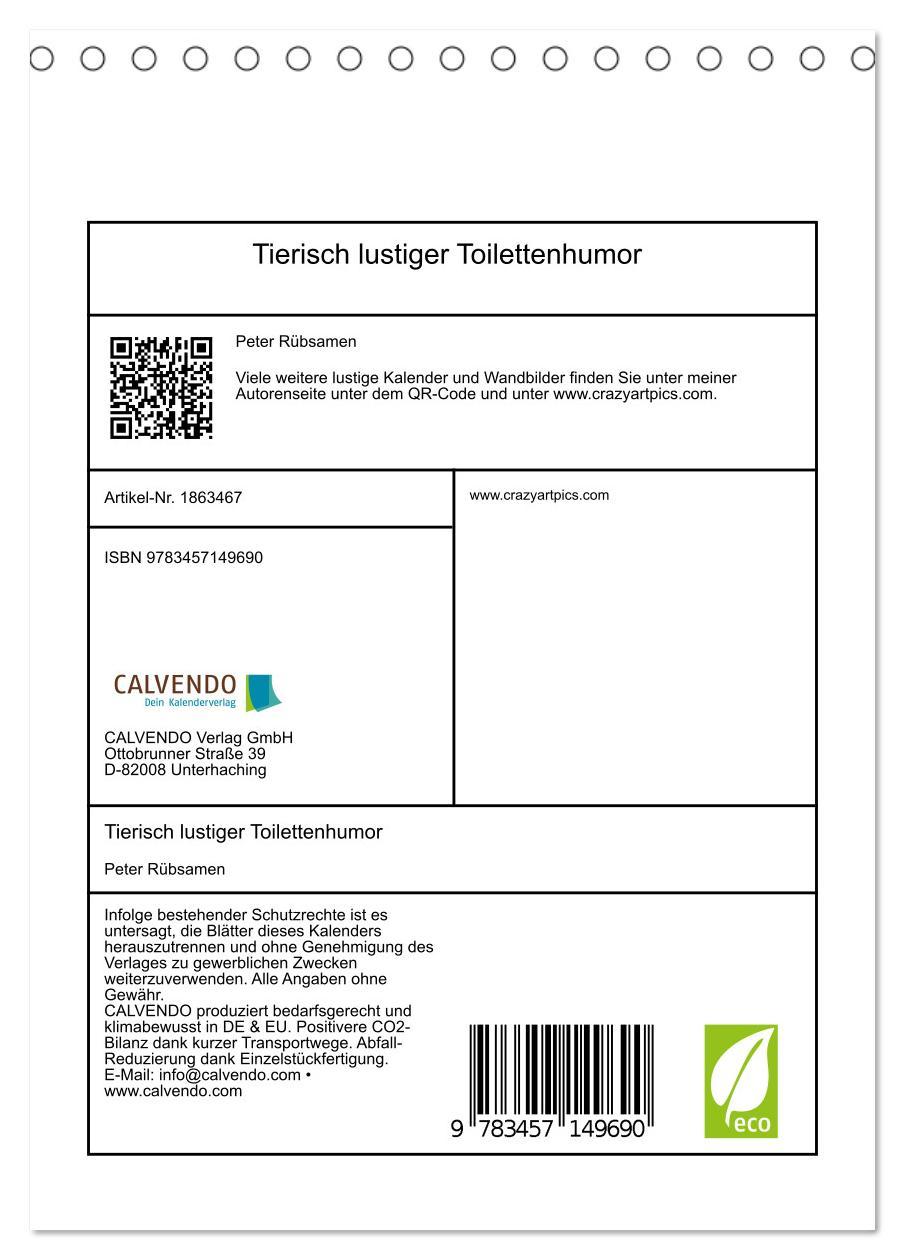 Bild: 9783457149690 | Tierisch lustiger Toilettenhumor (Tischkalender 2025 DIN A5 hoch),...