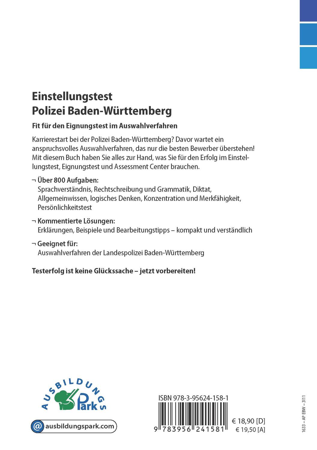 Rückseite: 9783956241581 | Einstellungstest Polizei Baden-Württemberg | Kurt Guth (u. a.) | Buch