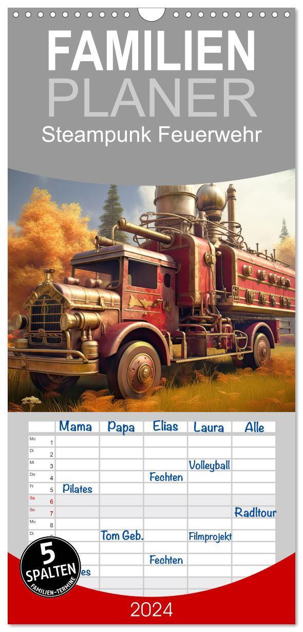 Cover: 9783383659430 | Familienplaner 2024 - Steampunk Feuerwehr mit 5 Spalten...