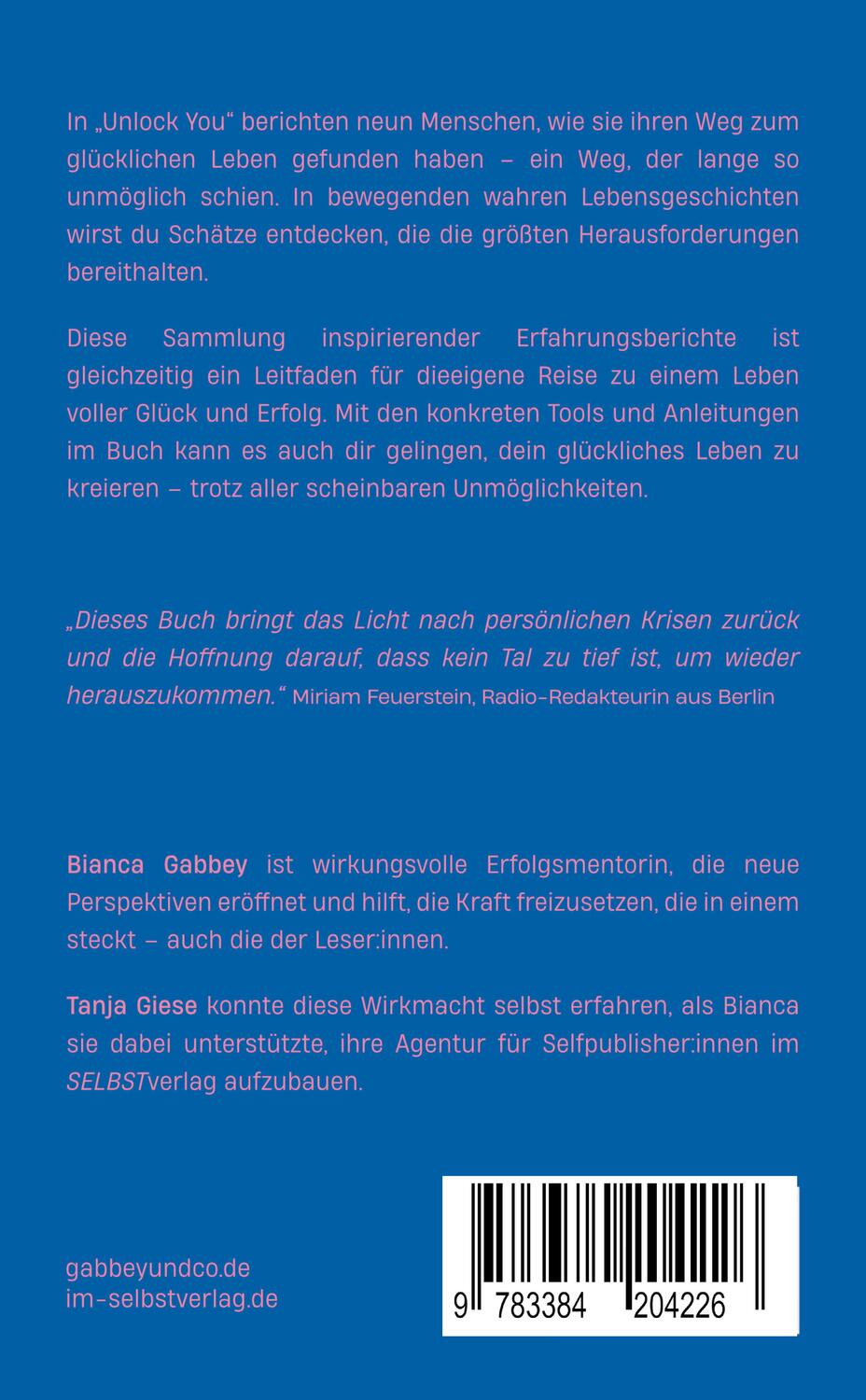 Rückseite: 9783384204226 | UNLOCK YOU | Bianca Gabbey (u. a.) | Taschenbuch | Paperback | 160 S.