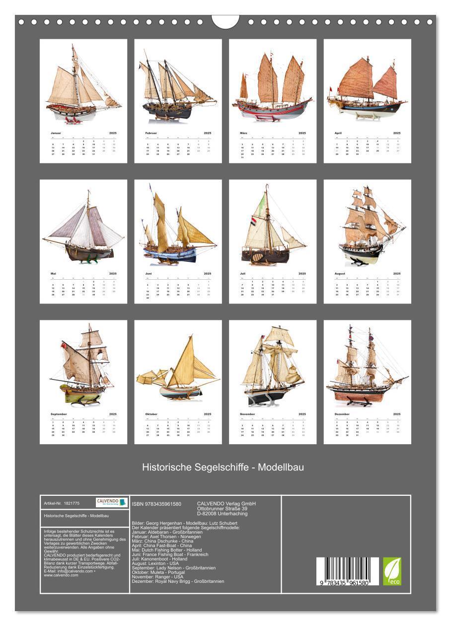 Bild: 9783435961580 | Historische Segelschiffe - Modellbau (Wandkalender 2025 DIN A3...