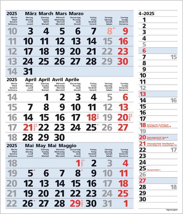 Bild: 9783731877561 | 3-Monats-Planer Combi Blau 2025 | Verlag Korsch | Kalender | 12 S.
