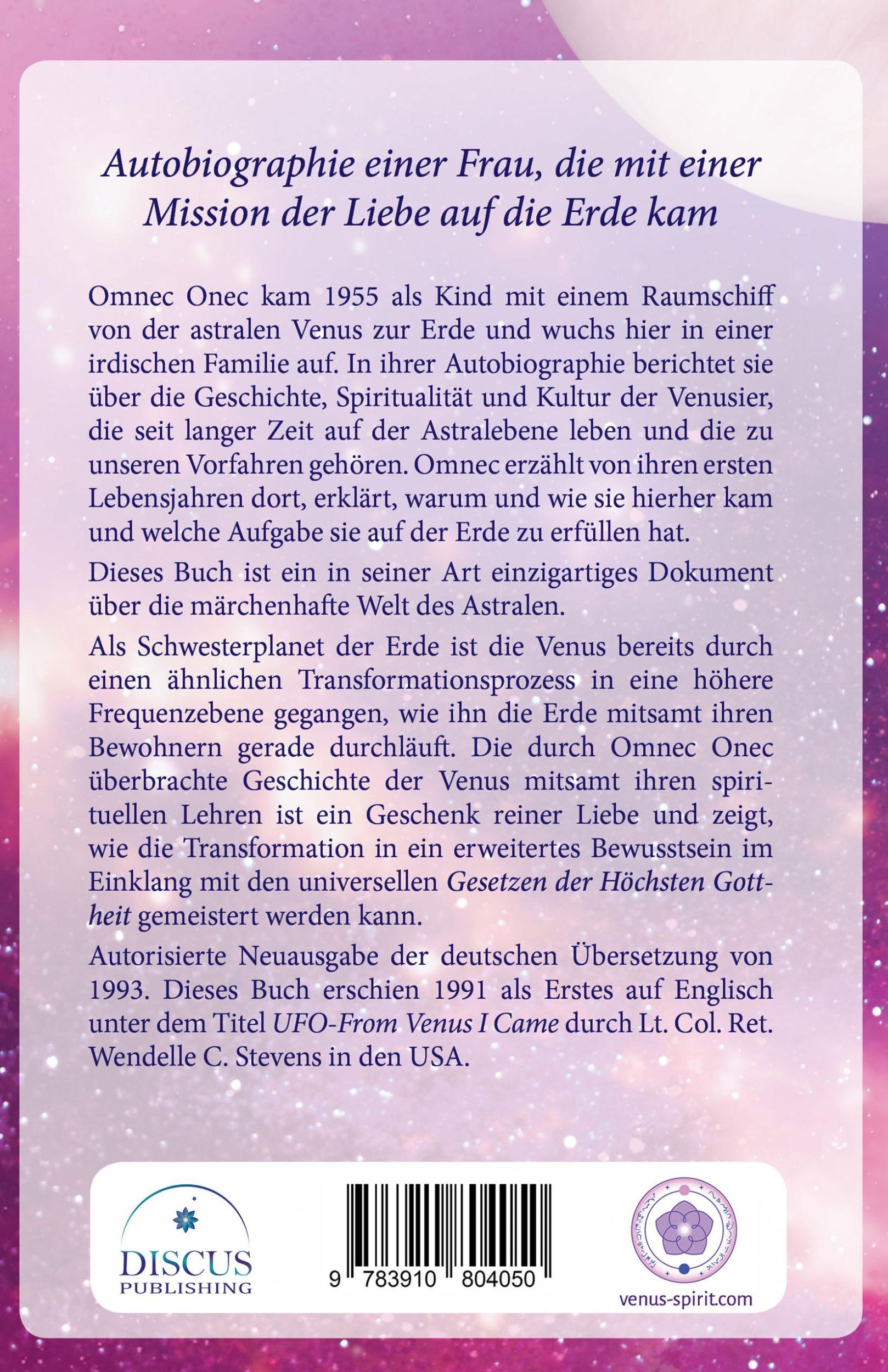 Rückseite: 9783910804050 | Ich kam von der Venus | Autobiographie einer Außerirdischen | Onec