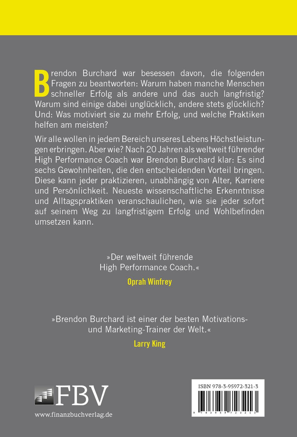 Rückseite: 9783959723213 | High Performance Habits | Brendon Burchard | Taschenbuch | 400 S.