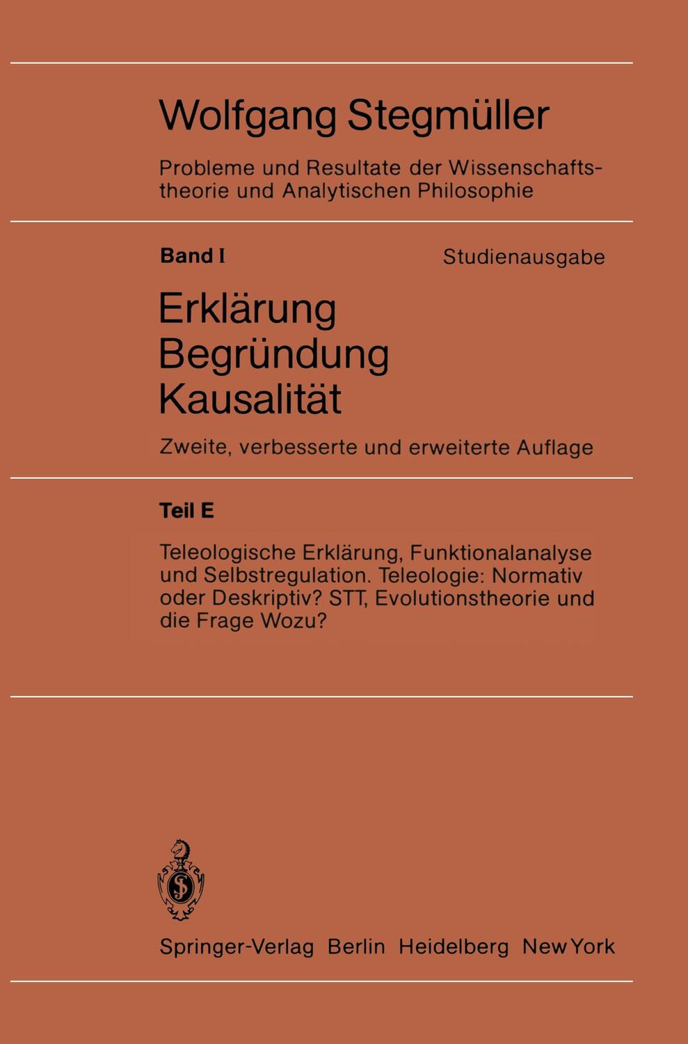 Cover: 9783540118107 | Teleologische Erklärung, Funktionalanalyse und Selbstregulation....