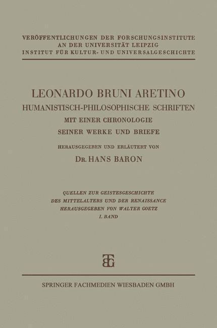 Cover: 9783663153122 | Leonardo Bruni Aretino. Humanistisch-philosophische Schriften | Baron