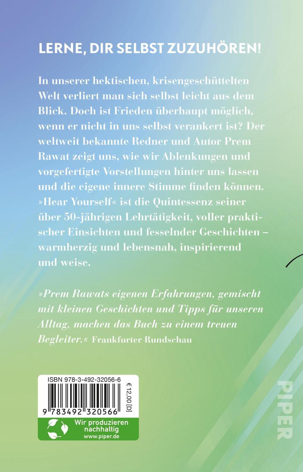 Rückseite: 9783492320566 | Hear Yourself | Prem Rawat | Taschenbuch | 304 S. | Deutsch | 2024