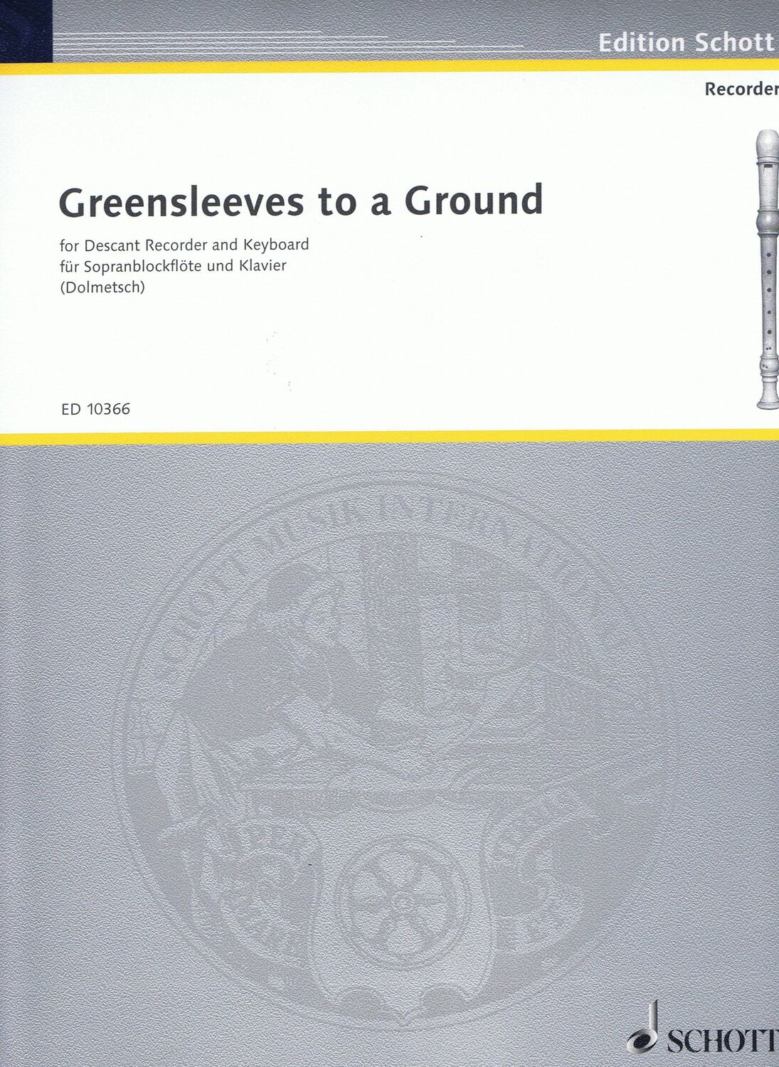 Cover: 9790220102271 | Greensleeves to a Ground | Für Sopran-Blockflöte und Klavier | Buch