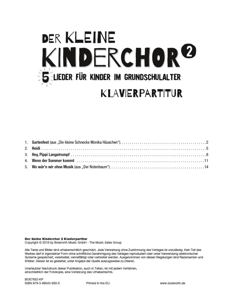 Bild: 9783865439505 | Der kleine Kinderchor 2. Bd.2 | Bosworth Music | Broschüre | Deutsch