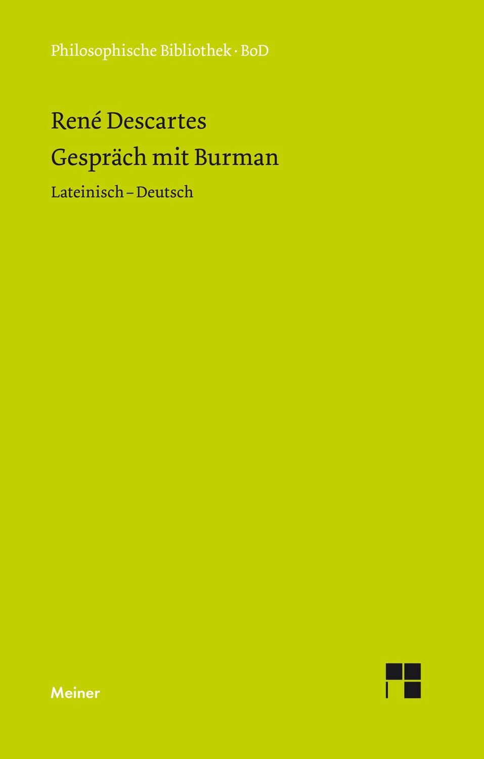 Cover: 9783787305018 | Gespräch mit Burman | René Descartes | Buch | 222 S. | Deutsch | 1982