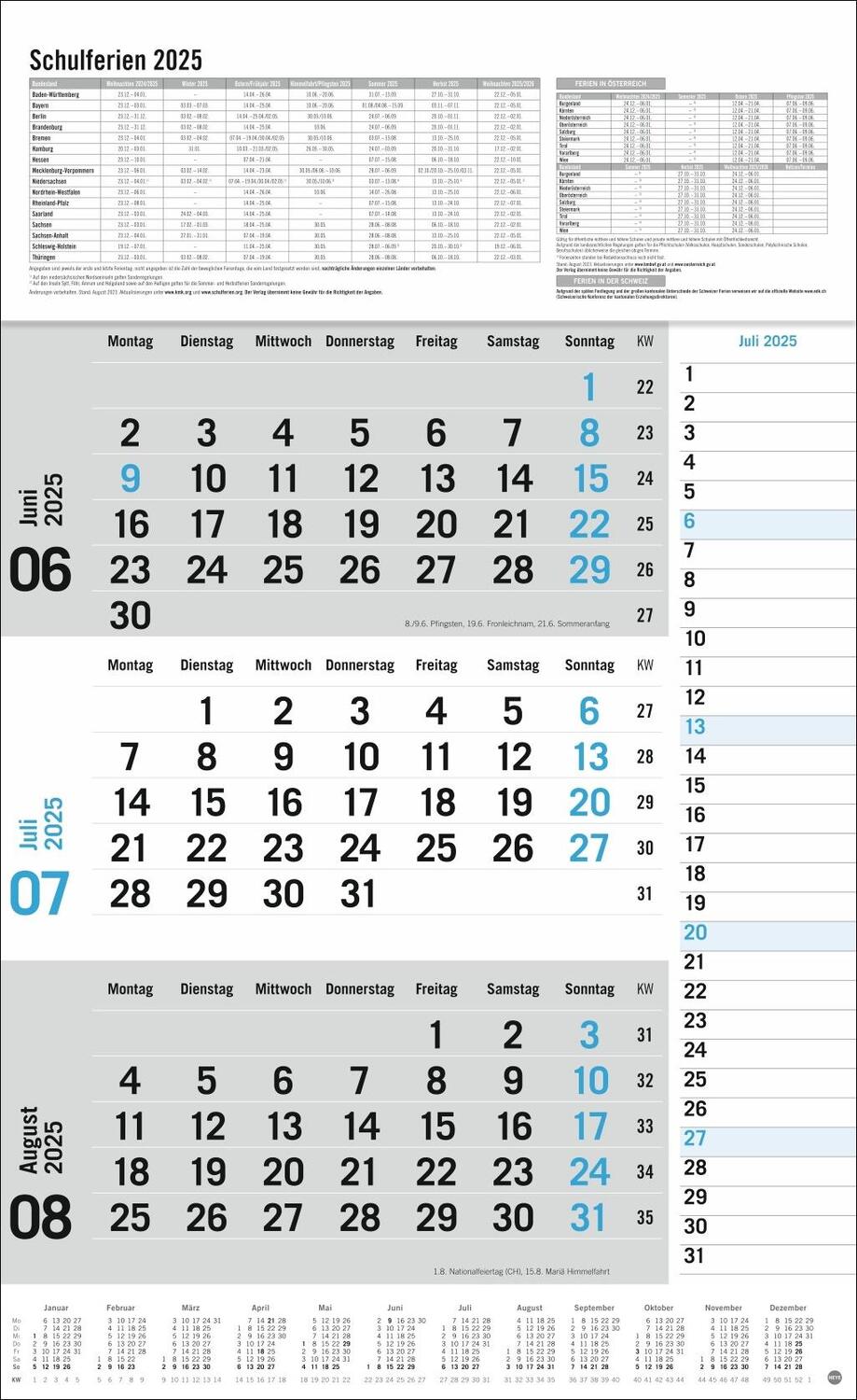Bild: 9783756406647 | 3-Monats-Planer 2025 mit Klappfälzel mit Ferienterminen. | Heye | 2025