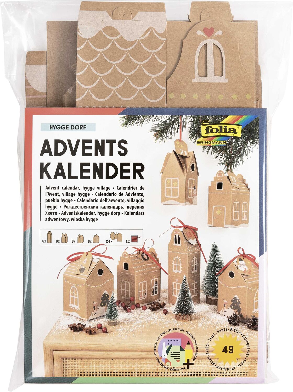 Cover: 4001868124651 | Folia Adventskalender HYGGE DORF, 49-teilig | 9385 | 2021 | Folia