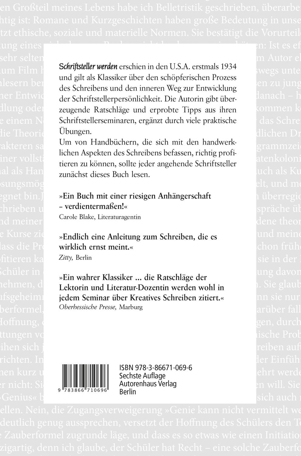 Rückseite: 9783866710696 | Schriftsteller werden | Dorothea Brande | Taschenbuch | 133 S. | 2009