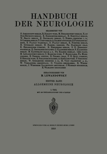 Cover: 9783662342763 | Handbuch der Neurologie | Erster Band: Allgemeine Neurologie | Buch