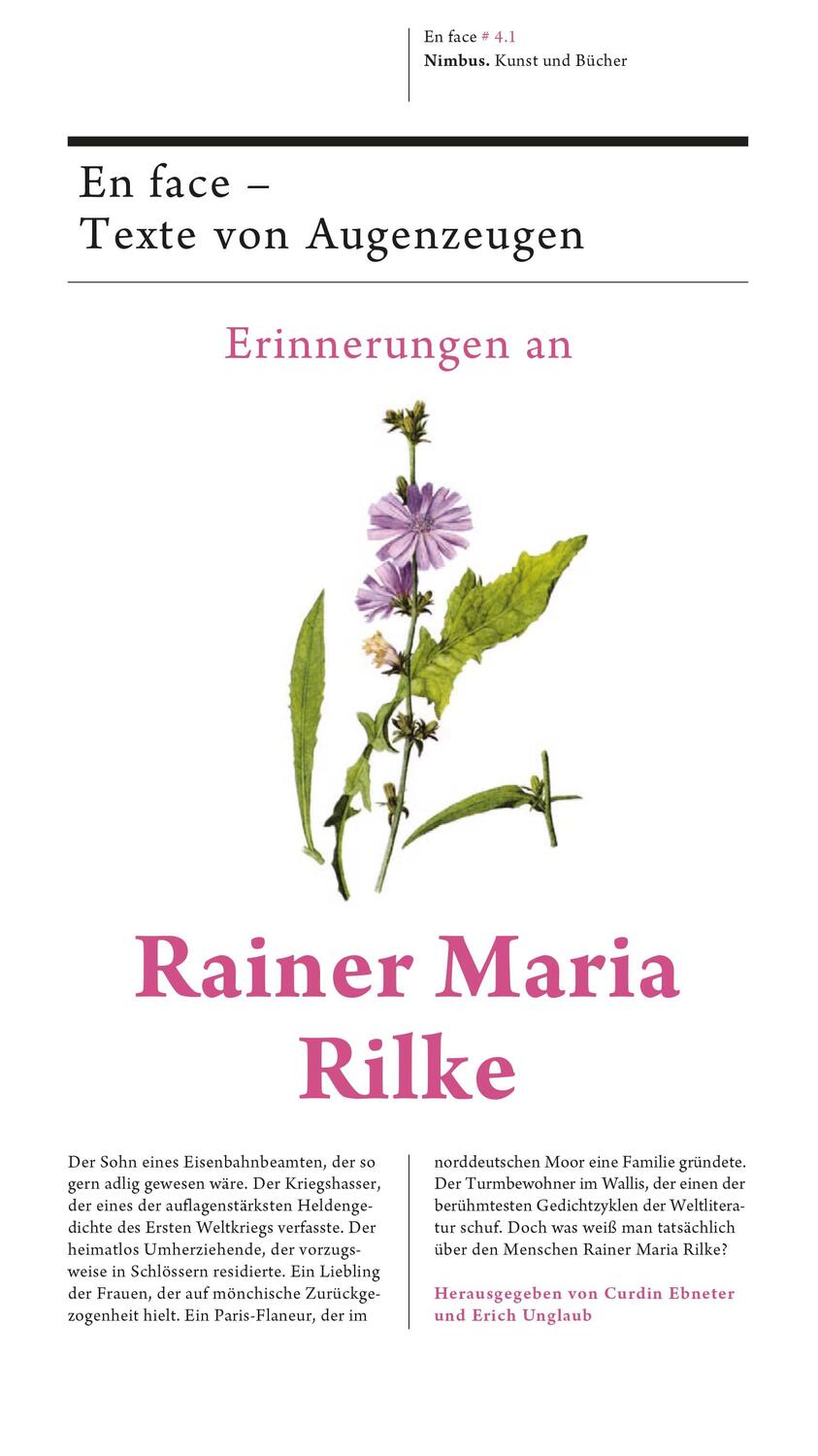 Cover: 9783907142875 | Erinnerungen an Rainer Maria Rilke | En face - Texte von Augenzeugen