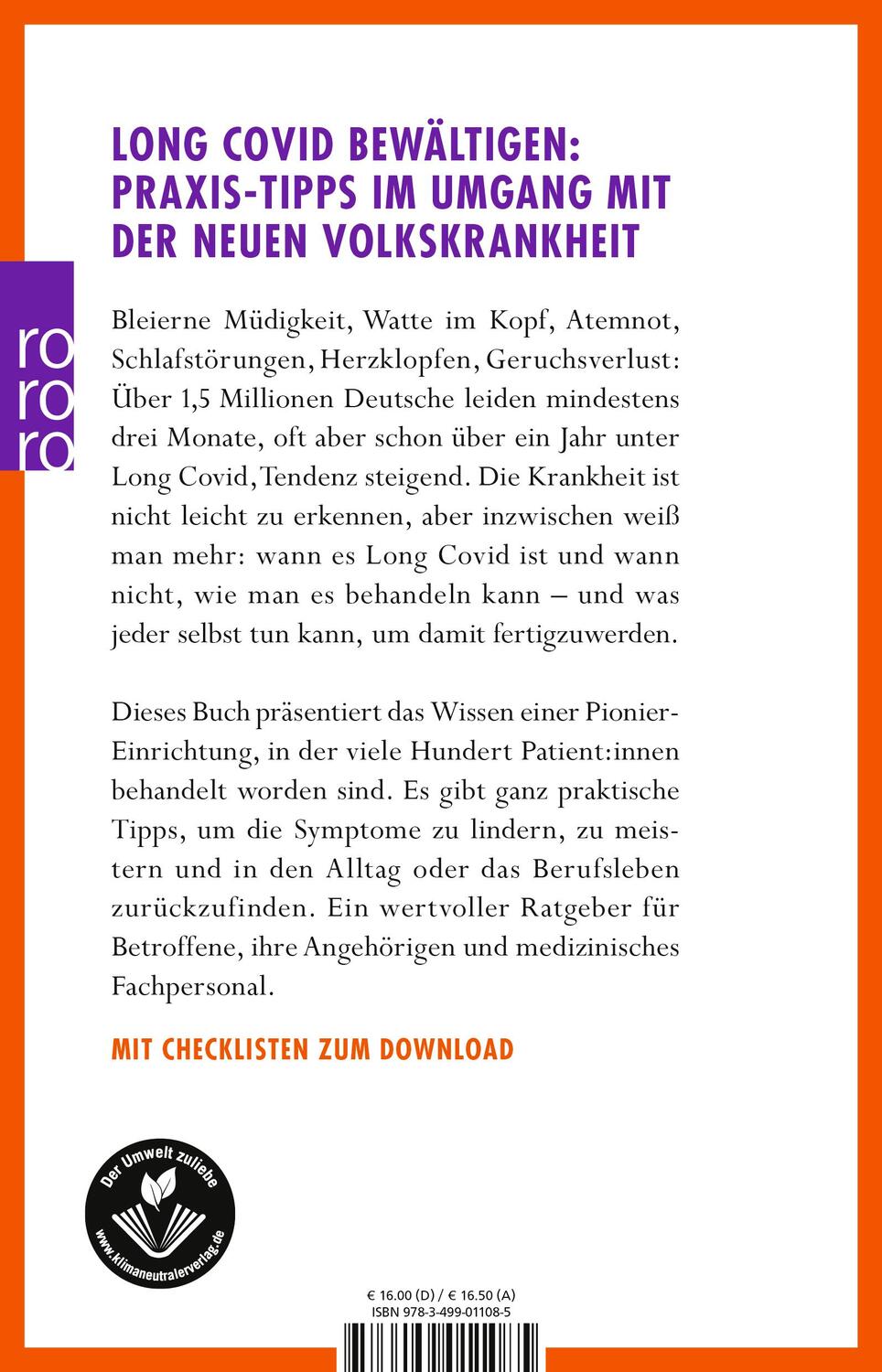 Rückseite: 9783499011085 | Das Long Covid Selbsthilfe-Buch | Taschenbuch | Deutsch | 2022