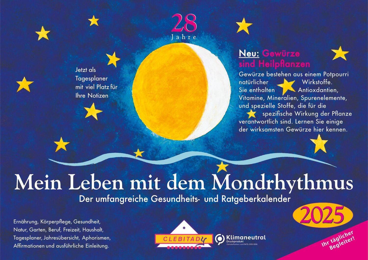 Cover: 9783932547188 | Mein Leben mit dem Mondrhythmus 2025. Taschenkalender | Edith Stadig