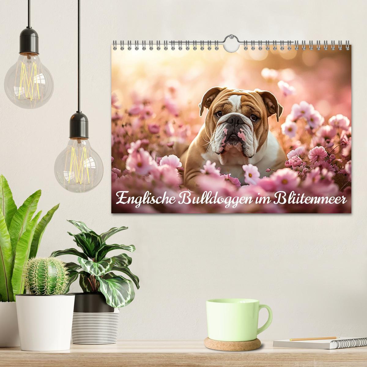 Bild: 9783383808050 | Englische Bulldoggen im Blütenmeer (Wandkalender 2025 DIN A4 quer),...