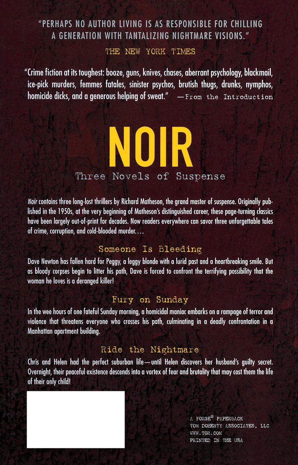 Rückseite: 9780765311405 | Noir | Three Novels of Suspense | Richard Matheson | Taschenbuch