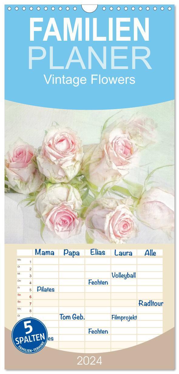 Cover: 9783383098468 | Familienplaner 2024 - Vintage Flowers mit 5 Spalten (Wandkalender,...