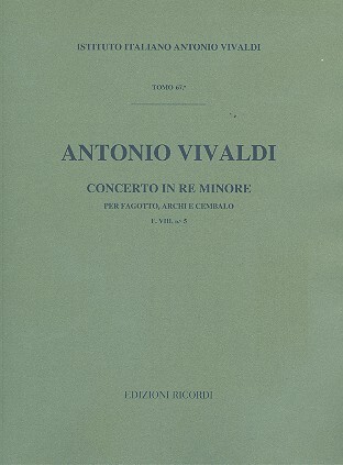 Cover: 9790041903545 | Concerto per Fagotto, Archi e BC in Re Min Rv 481 | F.Viii-5 - Tomo 67