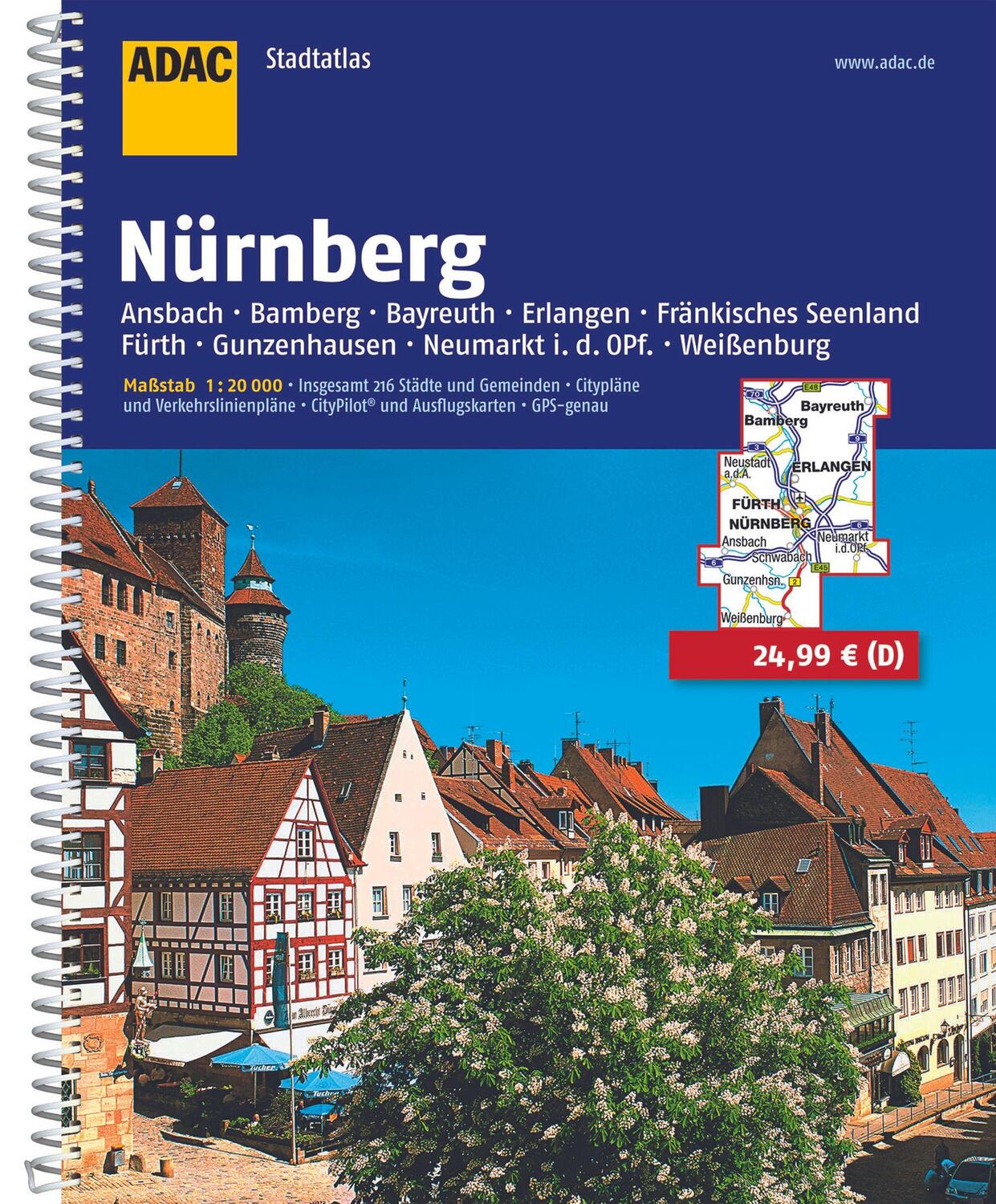 Cover: 9783826405044 | ADAC StadtAtlas Nürnberg 1:20 000 mit Ansbach, Bamberg, Bayreuth,...