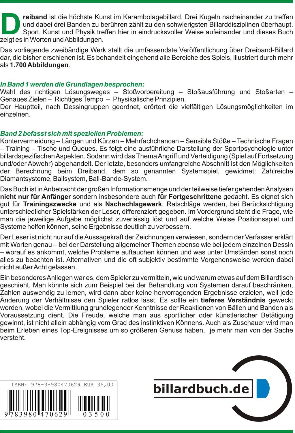 Rückseite: 9783980470629 | Handbuch des Billardspiels 1 | Dreiband | Gerhard Hüpper | Taschenbuch