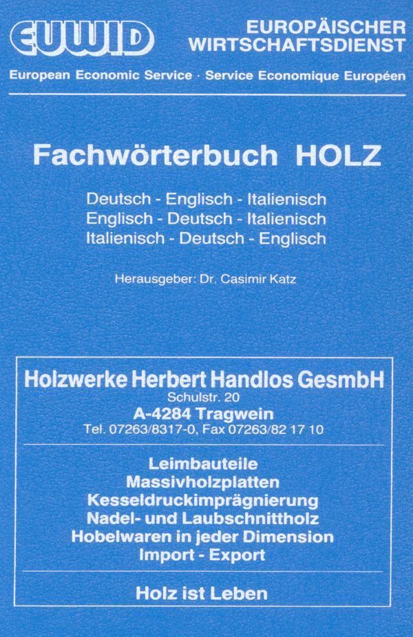 Cover: 9783886400591 | Fachwörterbuch HOLZ. | Casimir Katz | Buch | 464 S. | Deutsch | 1993