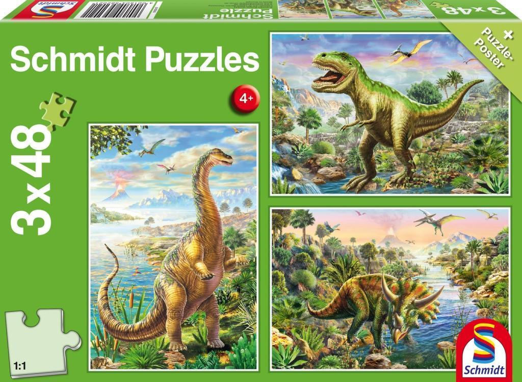 Cover: 4001504562021 | Abenteuer mit den Dinosauriern. 3 x 48 Teile Puzzle | Spiel | Deutsch
