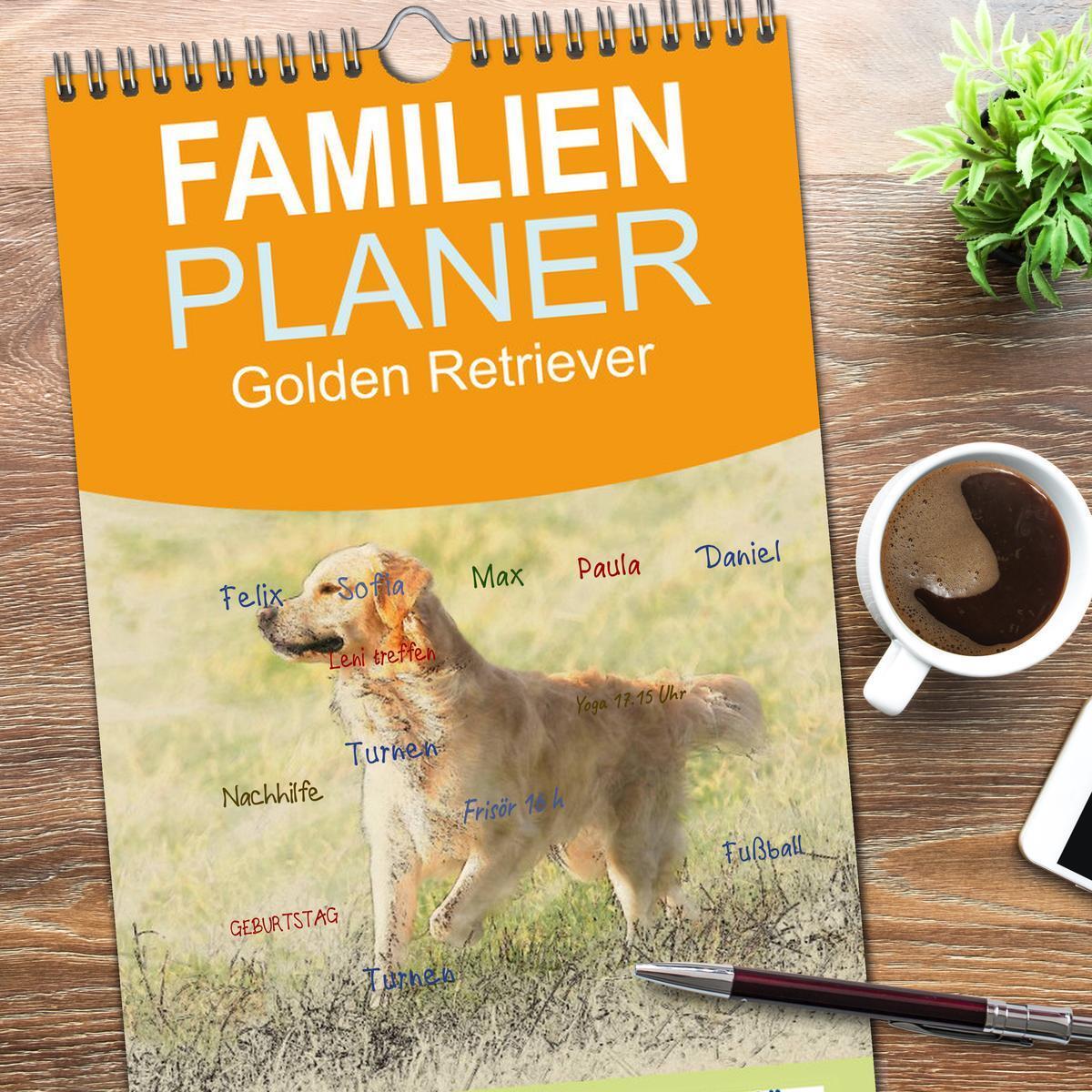 Bild: 9783457117880 | Familienplaner 2025 - Golden Retriever mit 5 Spalten (Wandkalender,...