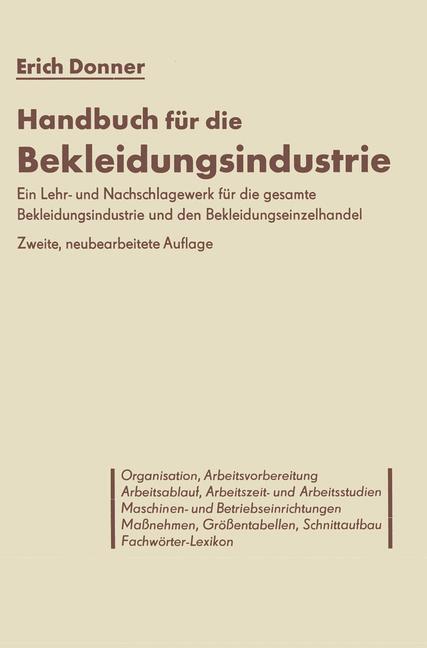 Cover: 9783662235270 | Handbuch für die Bekleidungsindustrie | Erich Donner | Taschenbuch