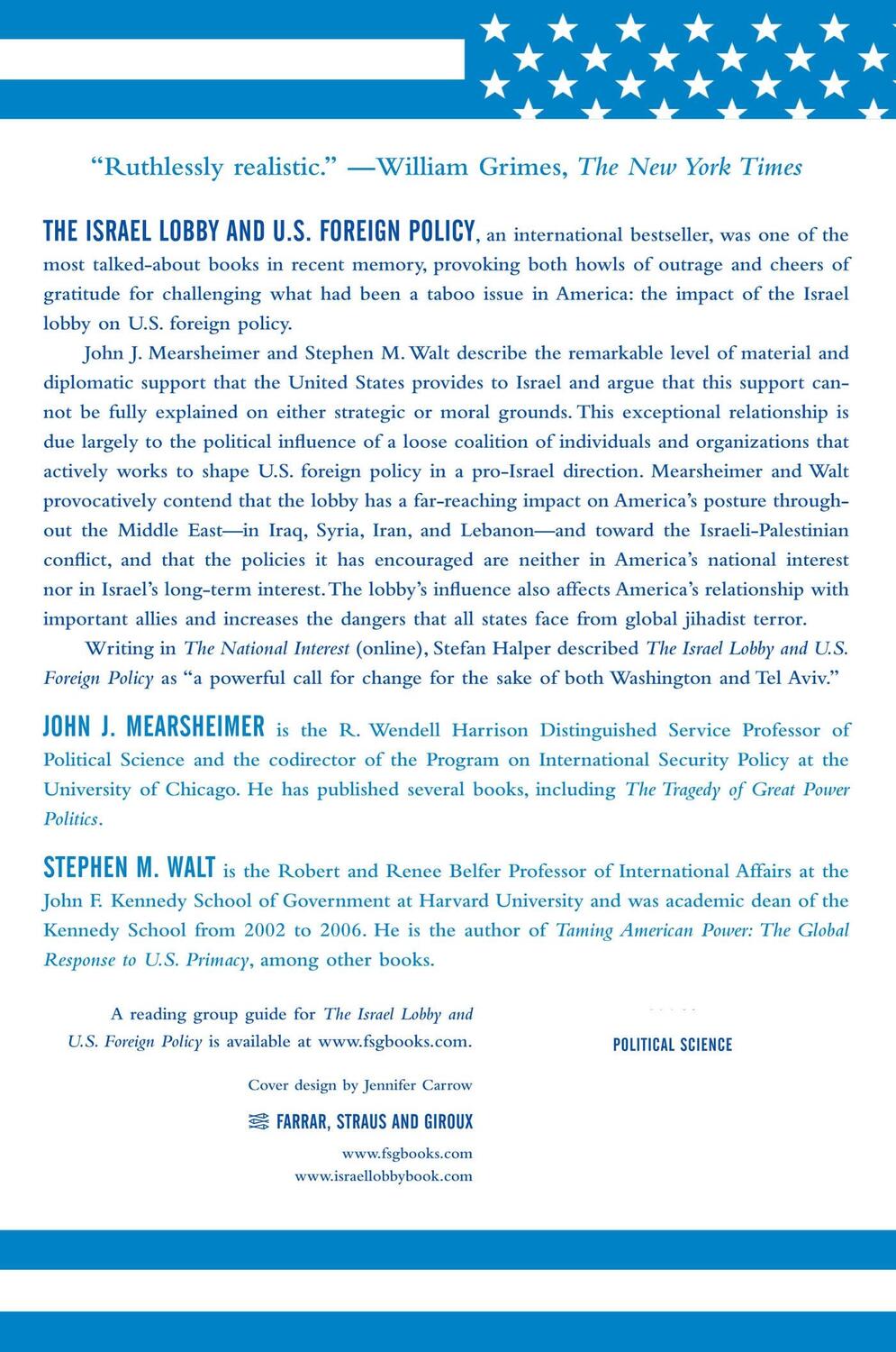 Rückseite: 9780374531508 | The Israel Lobby and U.S. Foreign Policy | John J Mearsheimer (u. a.)