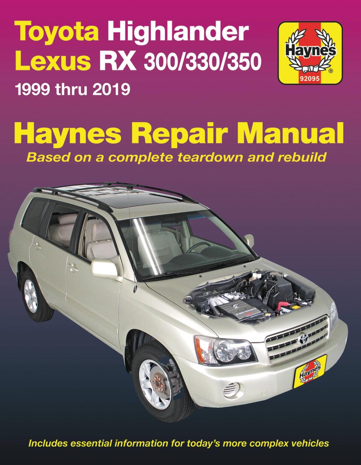 Cover: 9781620923733 | Toyota Highlander 2001-19 &amp; Lexus Rx-300/330/350 1999-19 | J H Haynes