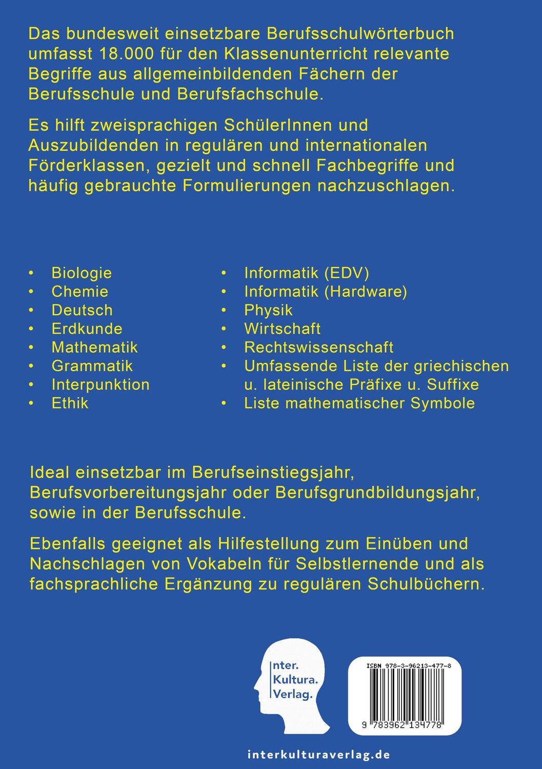 Rückseite: 9783962134778 | Interkultura Berufsschulwörterbuch für allgemeinbildende Fächer | Buch