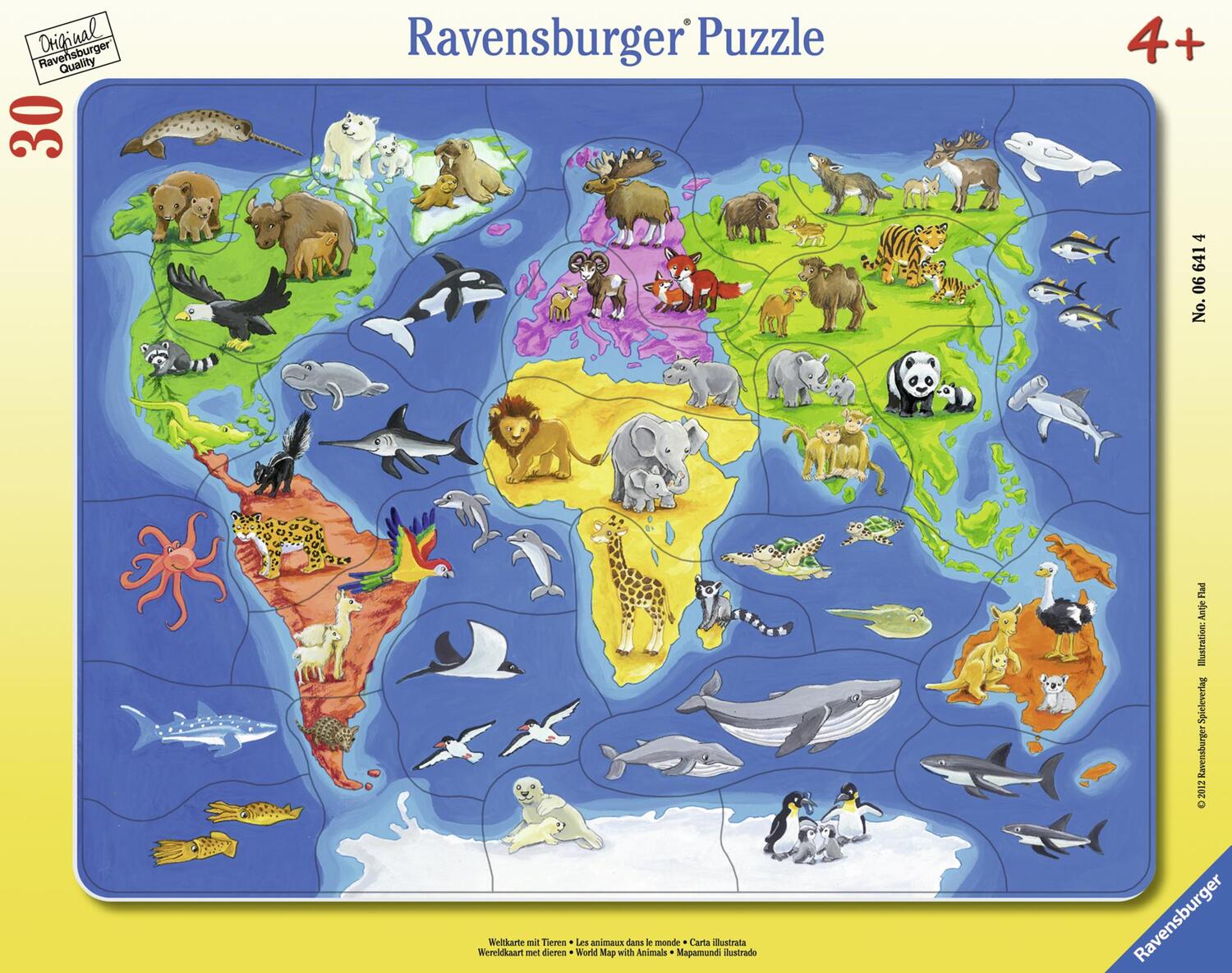 Bild: 4005556066414 | Weltkarte mit Tieren. Rahmenpuzzle 30 Teile | Spiel | Deutsch | 2017