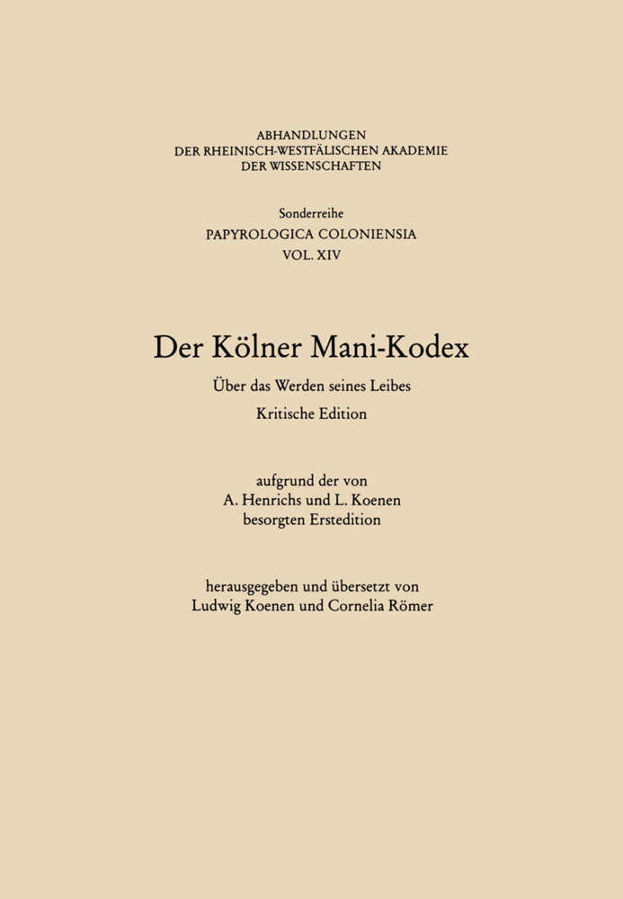 Cover: 9783322986252 | Der Kölner Mani-Kodex | Über das Werden seines Leibes | Ludwig Koenen